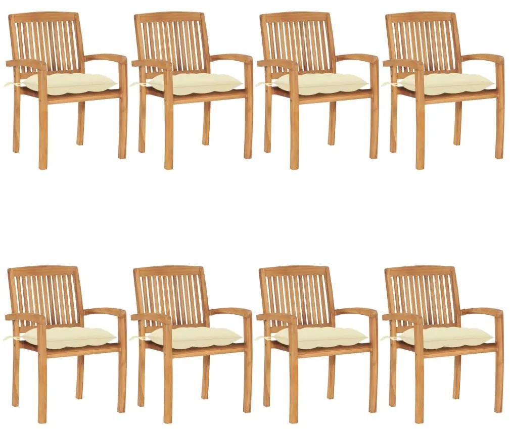3073281 vidaXL Cadeiras de jardim empiháveis c/ almofadões 8 pcs teca maciça