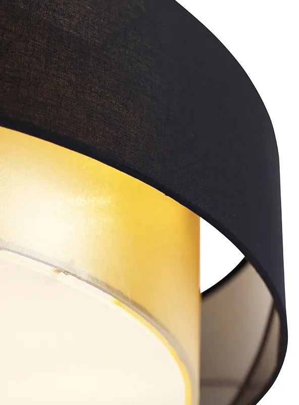 Candeeiro de teto moderno preto com dourado 50 cm 3 luzes - Drum Duo Moderno