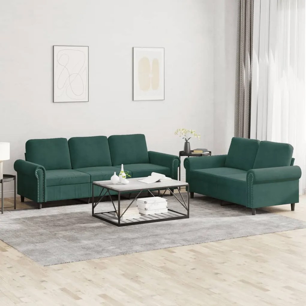 3202252 vidaXL 2 pcs conjunto de sofás com almofadões veludo verde-escuro