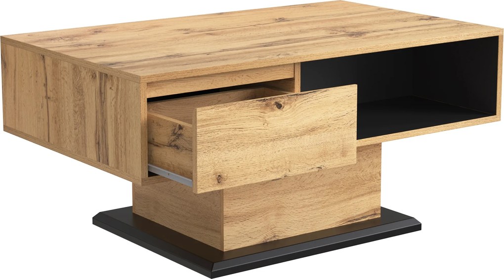 Mesa de centro com gaveta sem puxadores e compartimento de armazenamento de dupla face, mesa para sofá, escritório e sala de estar,100x60x47cm, Cor natural