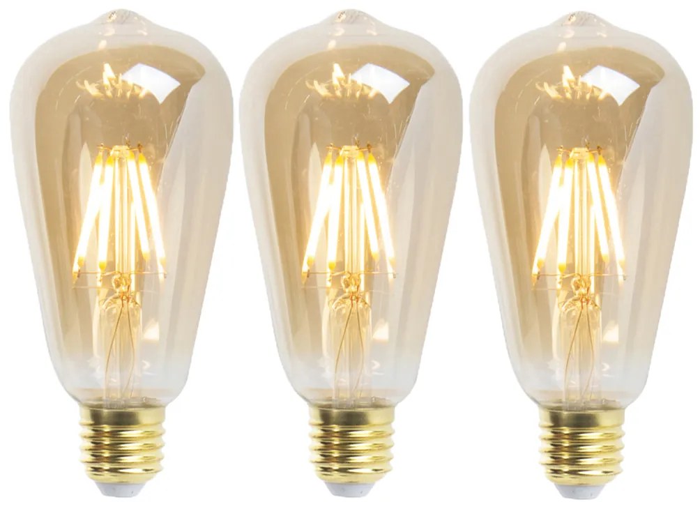 Conjunto de 3 lâmpadas LED reguláveis E27 ST64 Goldline 5W 380lm 2200K