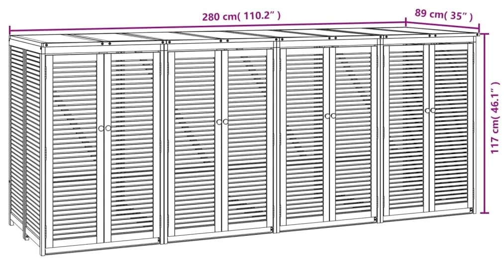Abrigo quádruplo p/ caixote do lixo 280x89x117 cm acácia maciça