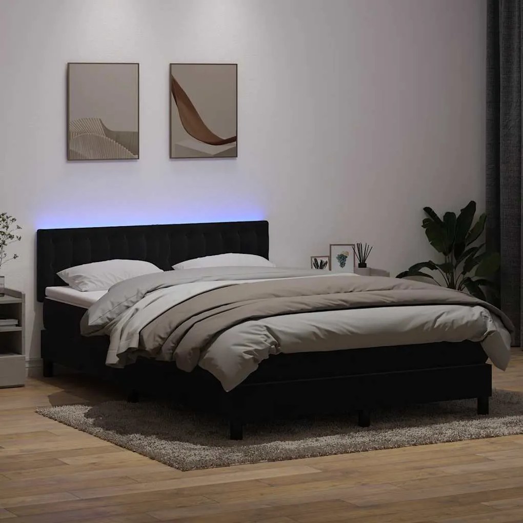 vidaXL Cama box spring c/ colchão e LED 140x220 cm veludo preto