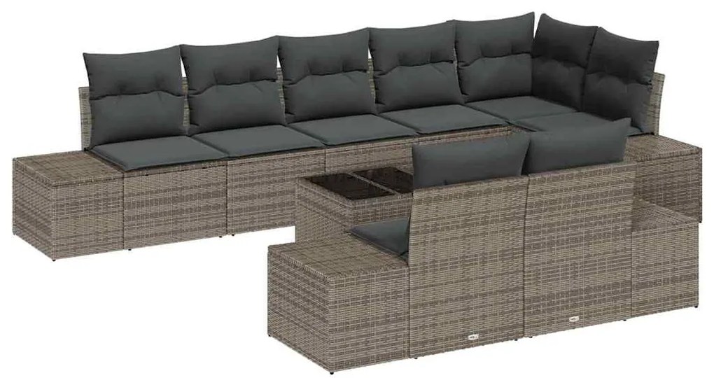 Conjunto de Sofá de Jardim de 8 peças com Almofadas Cinza Rattan Polié