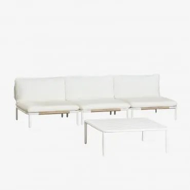 Conjunto De Jardim Com Sofá Modular De 3 Peças E Mesa De Centro Em Aço Roubly Beige De Amêndoa - Sklum