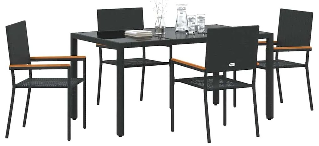 Conjunto de Jantar para Jardim vidaXL de 5 Peças Preto Rattan Poli