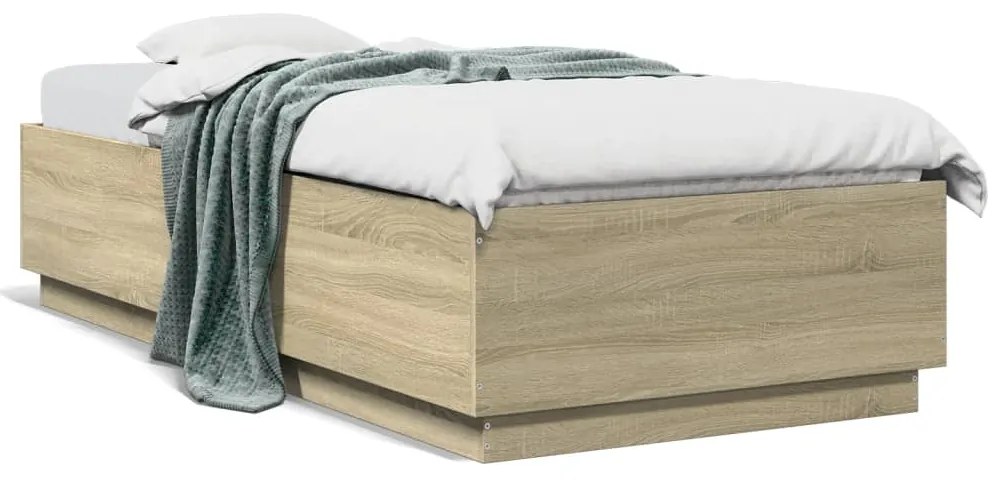 vidaXL Estrutura cama c/ luzes LED derivados madeira carvalho sonoma