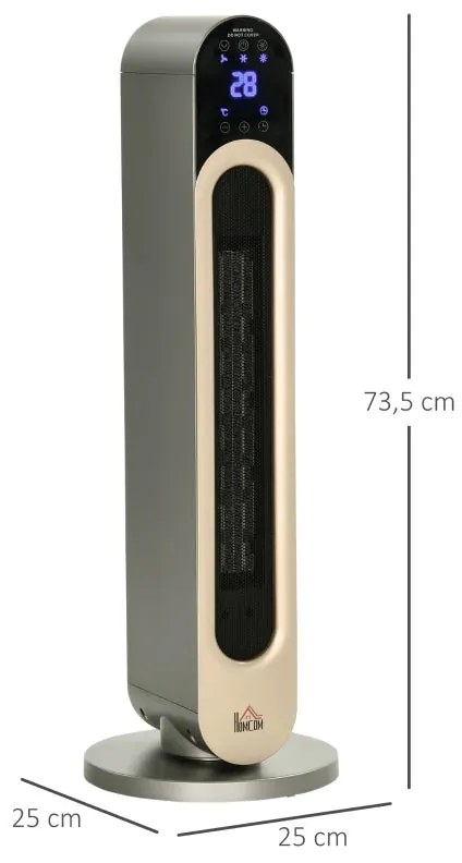 Aquecedor Cerâmico de Torre 1100/2200W com Controlo Remoto, Temporizad