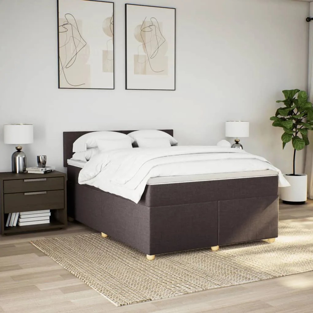 Cama com molas/colchão 140x190 cm tecido castanho-escuro