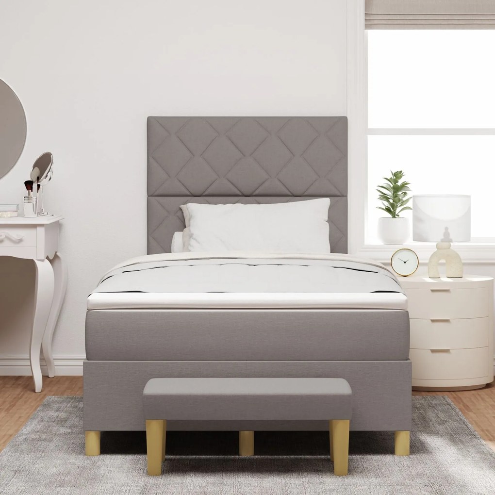 Cama Box Spring com Colchão & Banco Taupe 120x200 cm Tecido