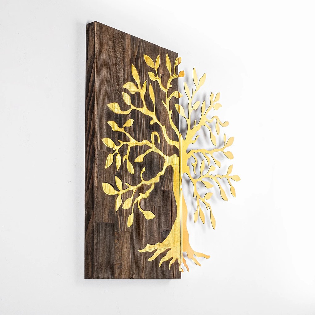 Acessório Decorativo de Parede Tree – Nogueira e Dourado – 58 x 58 cm