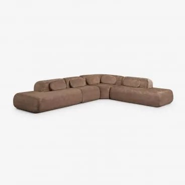 Sofá Modular De Canto Em L De 4 Peças Com Duplo Divã Em Chenille Embalado A Vácuo Mérida Chenille Castanho Caramelo - Sklum