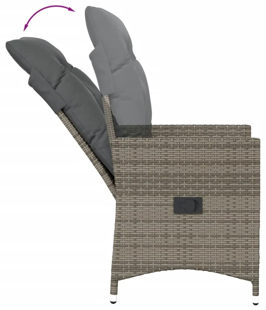 3 pcs conjunto bistrô com almofadões vime PE cinza