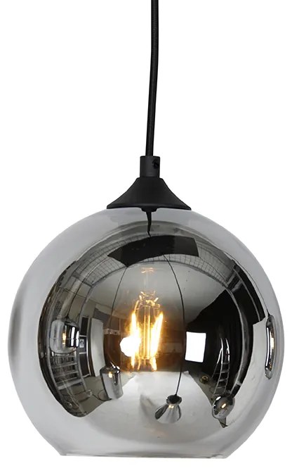 Candeeiro suspenso art déco preto com vidro fumê 6 luzes - Wallace Art Deco