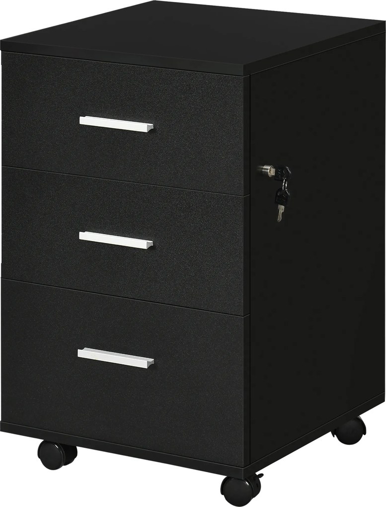 Vinsetto Bloco de Gavetas para Escritório Móvel de Arquivos com 3 Gavetas e Fechadura para Secretária Casa 40x40x61,5 cm Preto | Aosom Portugal