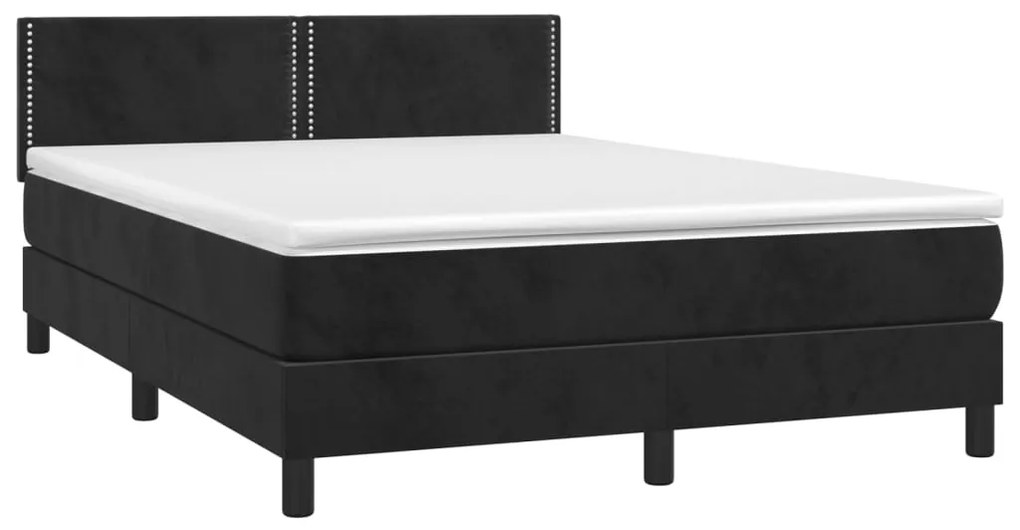 Cama box spring c/ colchão/LED 140x190 cm veludo preto