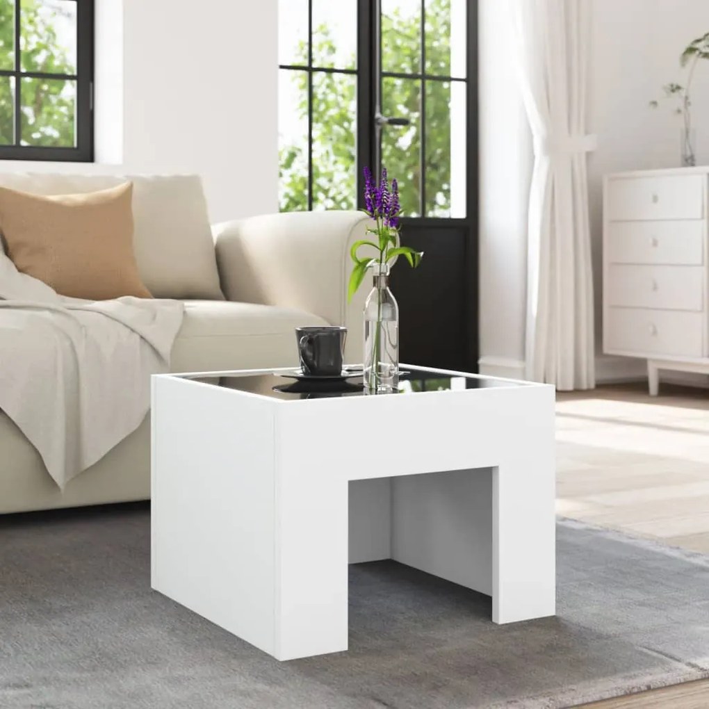 Mesa de centro com luzes LED Infinity 40x40x30 cm branco