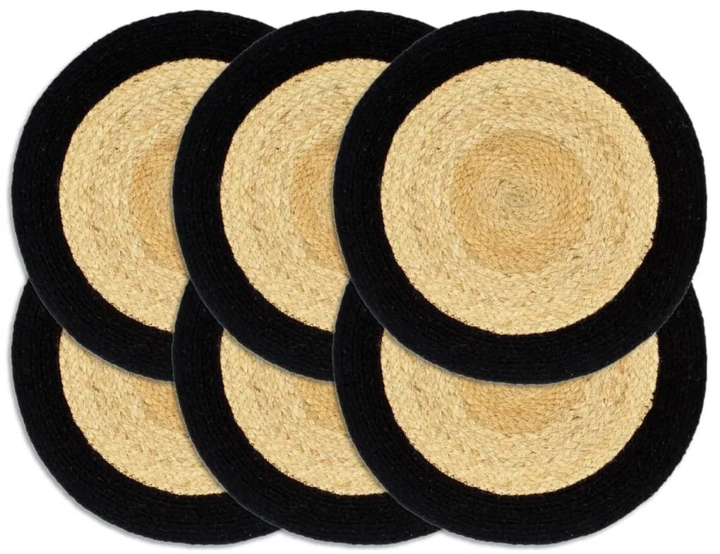 Individuais de mesa 6 pcs juta e algodão 38 cm natural e preto