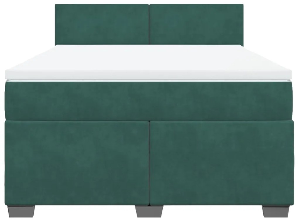 Cama com molas/colchão 140x200 cm veludo verde-escuro