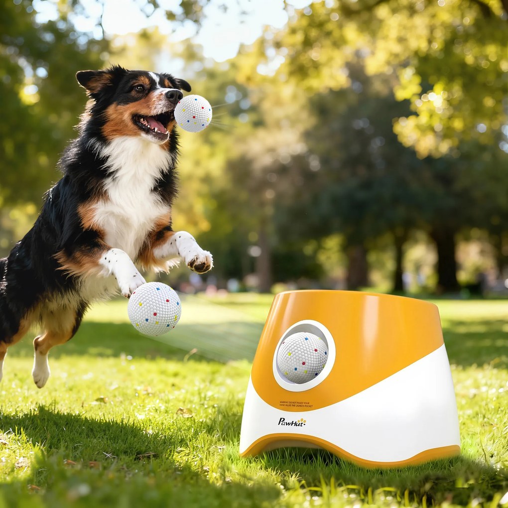 Lançador Automático de Bolas para Cães Pequenos e Médios, 25,9 x 27,1 x 21,4 cm, Distâncias de Lançamento Ajustáveis, Laranja