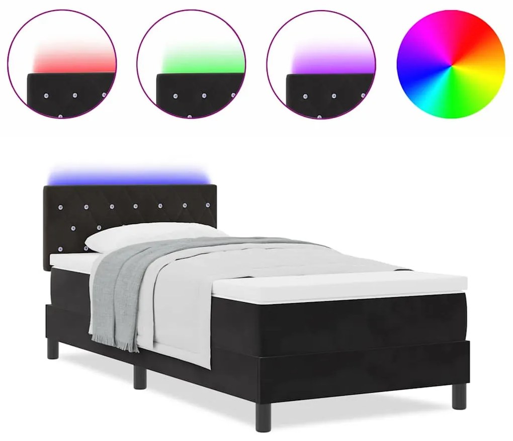 Cama Box com Colchão e LED preta 100x200 cm de Veludo
