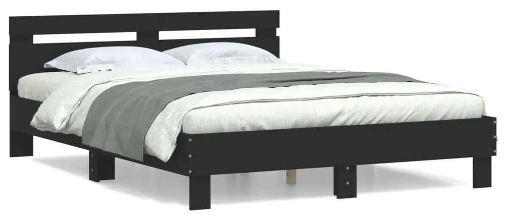 vidaXL Estrutura cama c/ cabeceira 140x200 cm derivados madeira preto