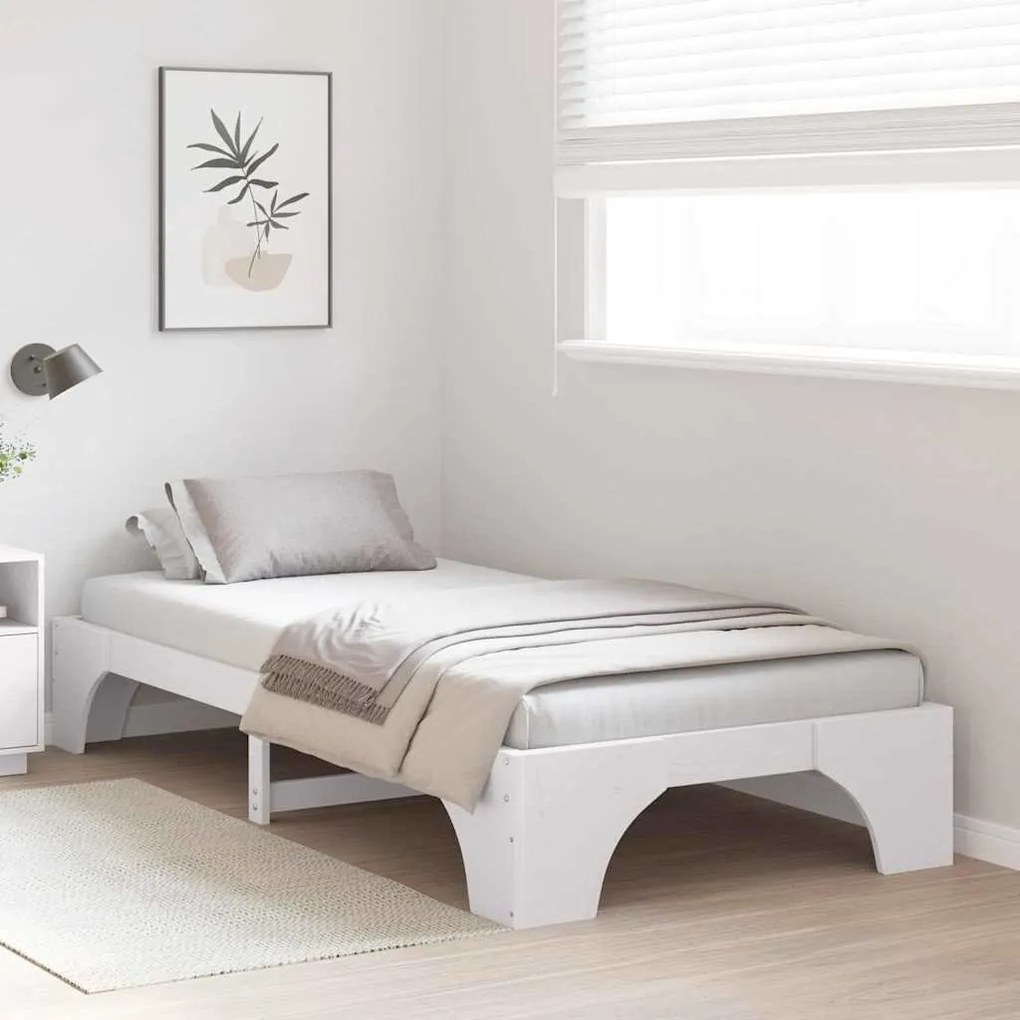 Estrutura de Cama Branca 90x200 cm em Madeira de Pinho Sólido da
