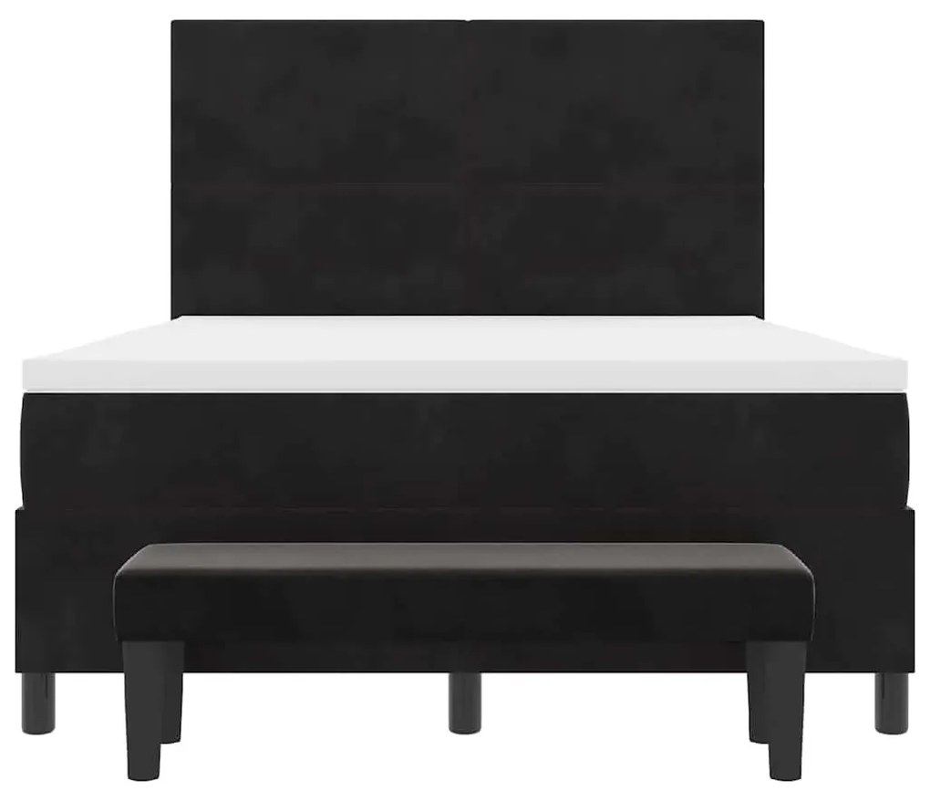 Cama Box Spring com Colchão &amp; Banco Preto 140x190 cm Veludo