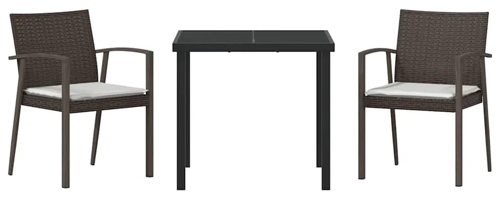 Conjunto de Jantar para Jardim com 3 Peças e Almofadas de Rattan Polié