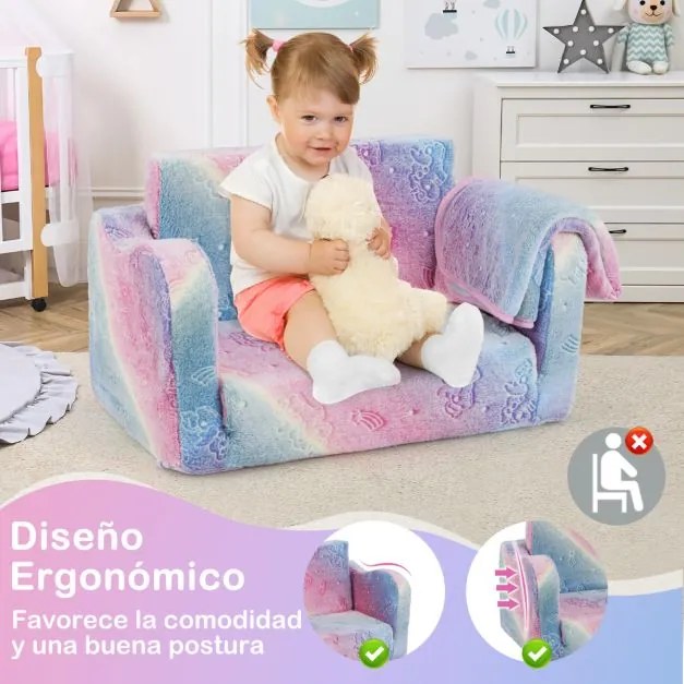 Sofá infantil com manta dobrável 2 em 1 para crianças a partir dos 3 anos, brilha no escuro Cadeira infantil confortável Multicolor