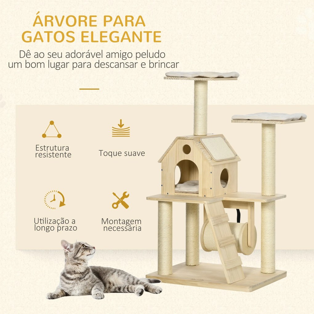 PawHut Árvore Arranhador para Gatos Altura 125cm Torre para Gatos com