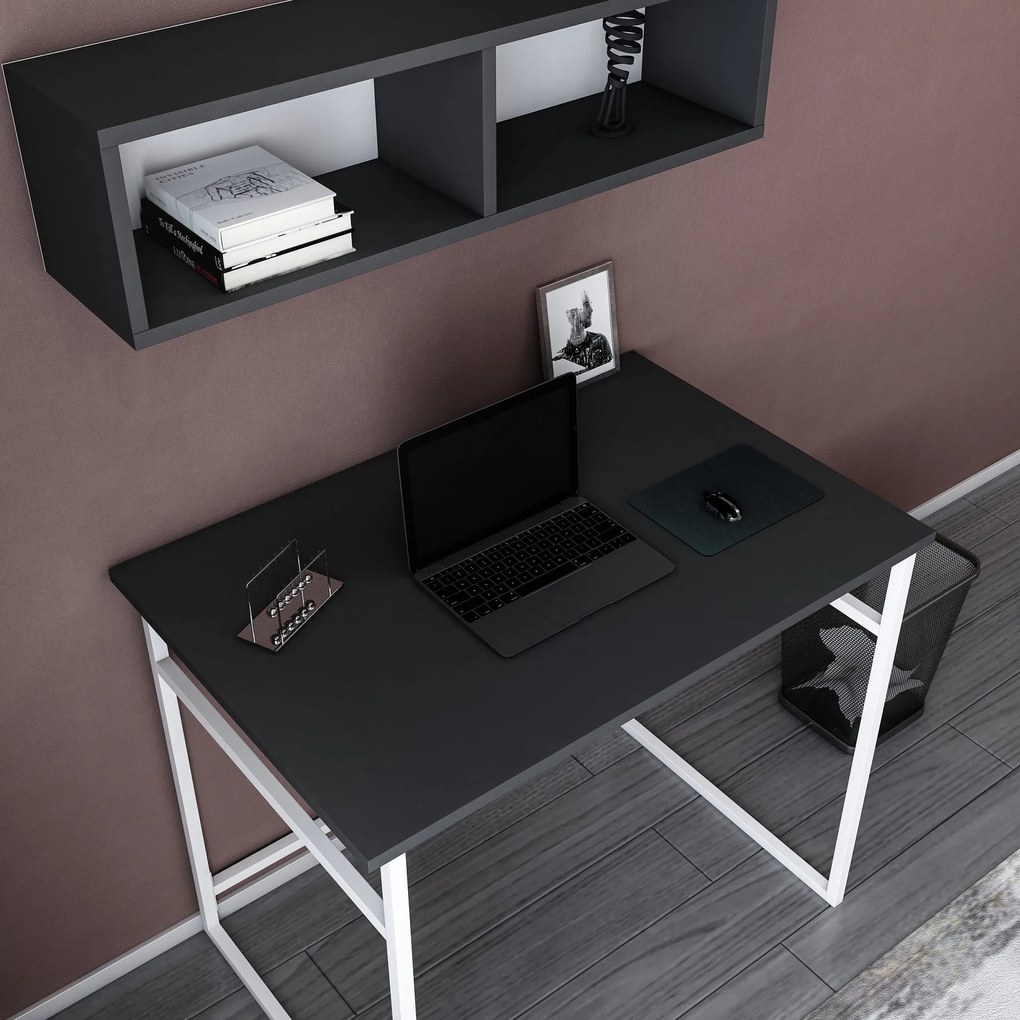 Secretária de Estudo Hussum - Branco Antracite - 90x60x75cm