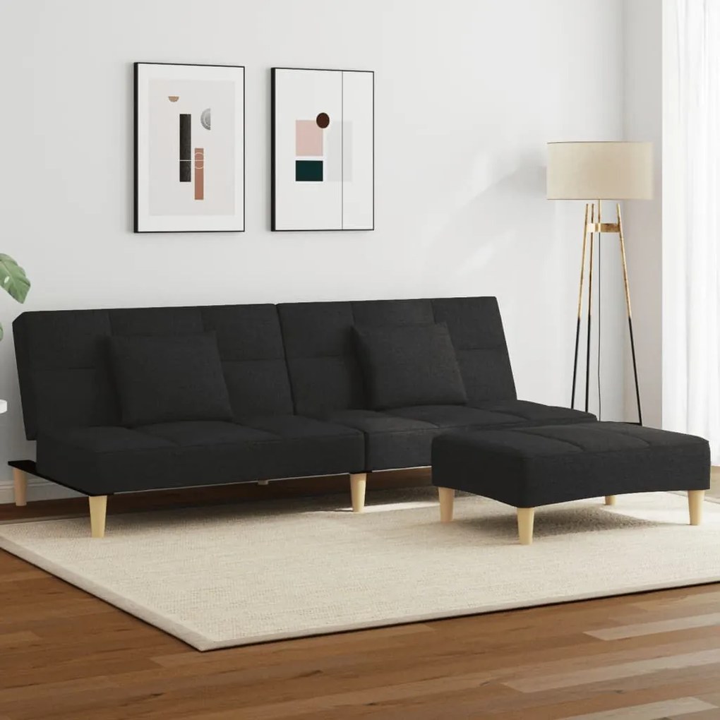 vidaXL Sofá-cama de 2 lugares com apoio de pés tecido preto