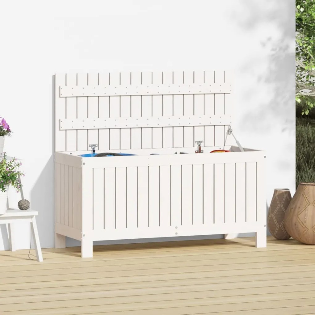 823830 vidaXL Caixa de arrumação jardim 108x42,5x54 cm pinho maciço branco
