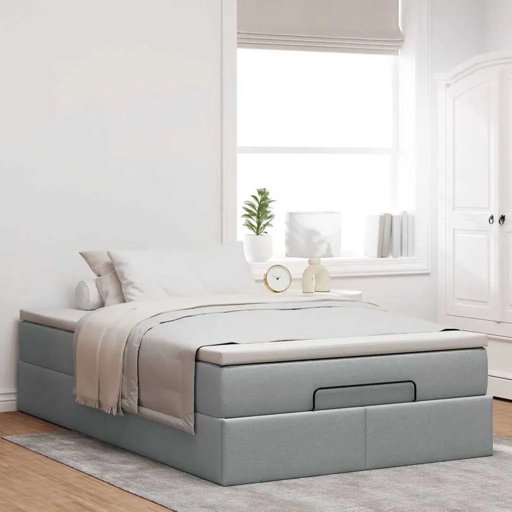 Estrutura cama otomana colchão 120x200 cm tecido cinzento claro