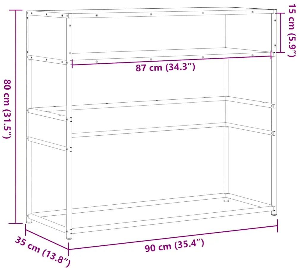 Mesa consola 90x35x80 cm derivados de madeira carvalho sonoma