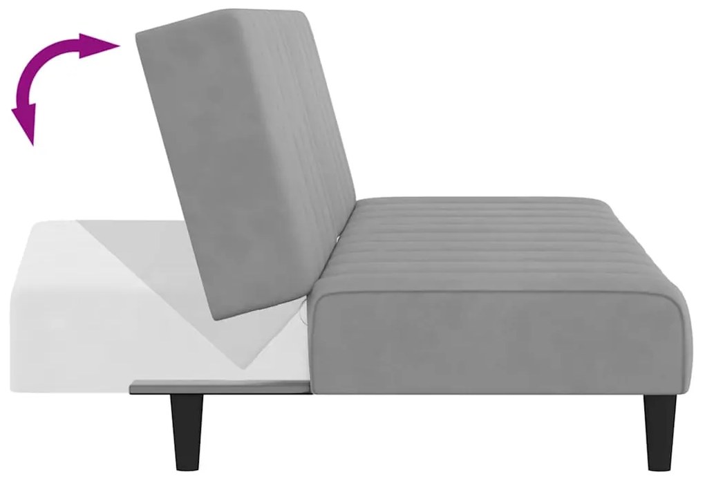 Sofá-cama de 2 lugares veludo cinzento-claro