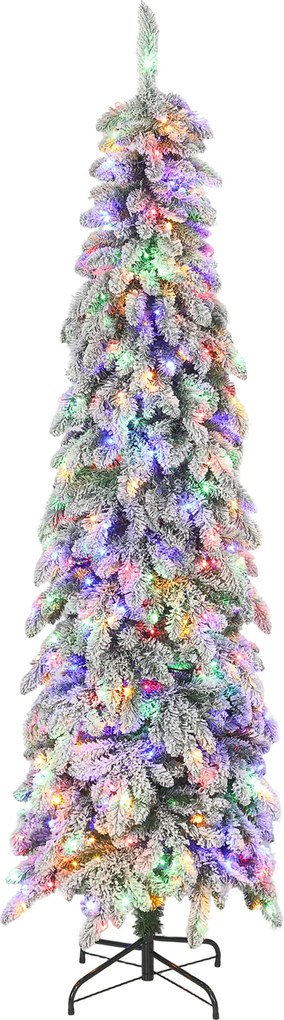 Árvore de Natal Estreita 225 cm Árvore de Natal efeito neve com Luzes LED Temporizador 11 Modos de Iluminação Verde