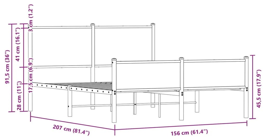 Estrutura de cama sem colchão 150x200cm metal carvalho sonoma