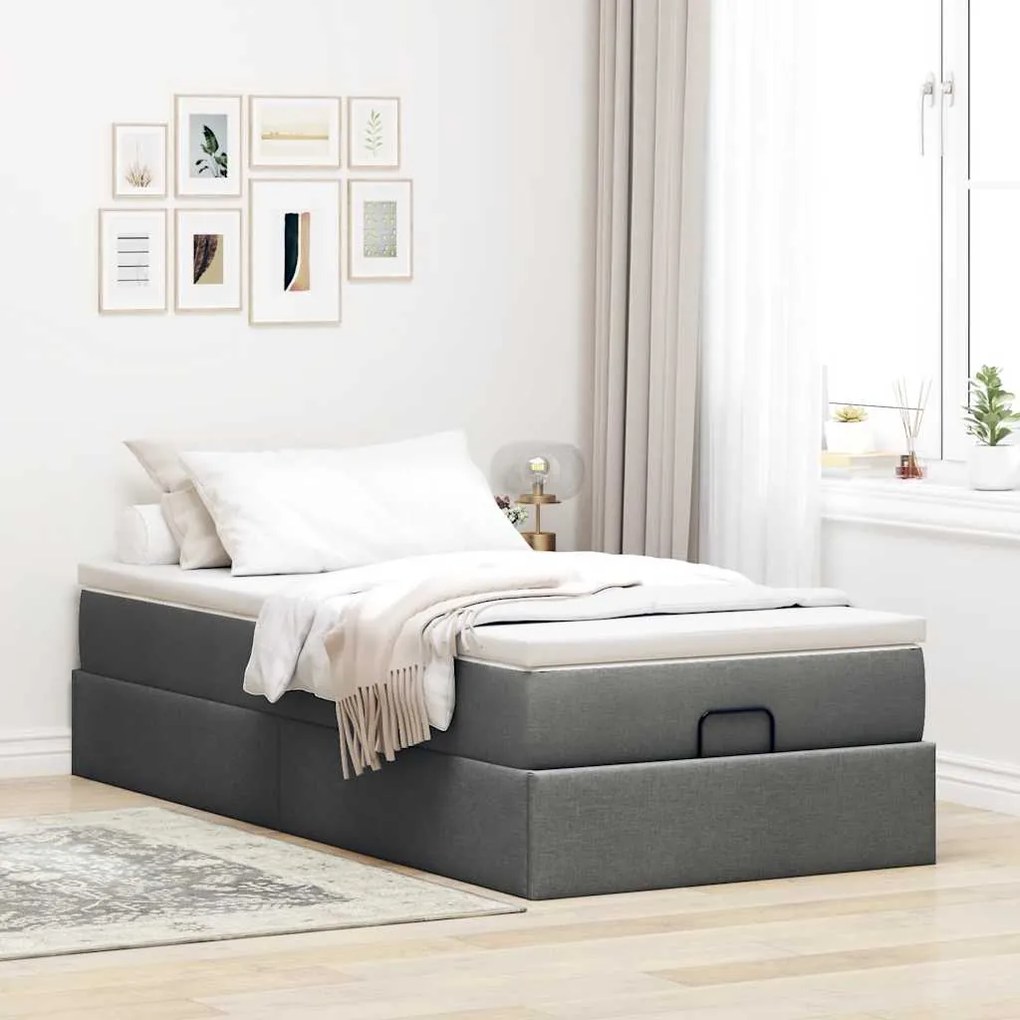 Estrutura cama otomana colchão 90x190 cm tecido cinzento escuro