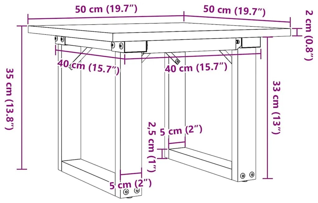 Mesa de centro estrutura em O 50x50x35 cm pinho e aço