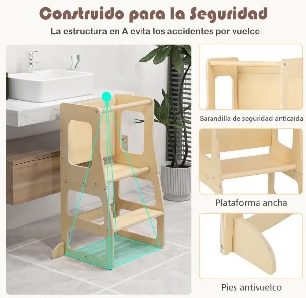 Torre de pé de cozinha dobrável 3 em 1 para crianças com mesa de quadro negro Banco de segurança para casa de banho Barra de segurança para casa de ba