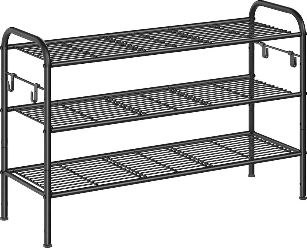 Sapateira com 3 prateleiras de grelha 28 x 85 x 53 cm para 15 pares de sapatos Preto