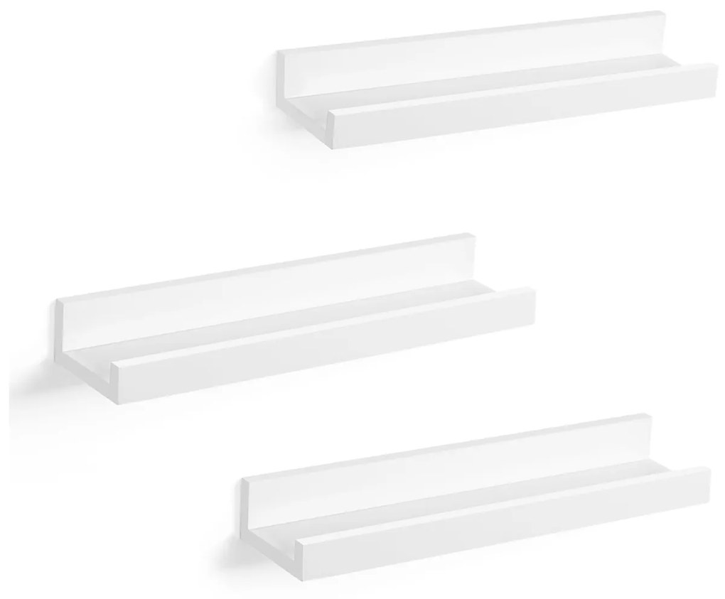 SONGMICS Prateleira de parede com 3 conjuntos de prateleiras flutuantes para molduras e livros, 38 x 10 cm, MDF branco LWS38WT