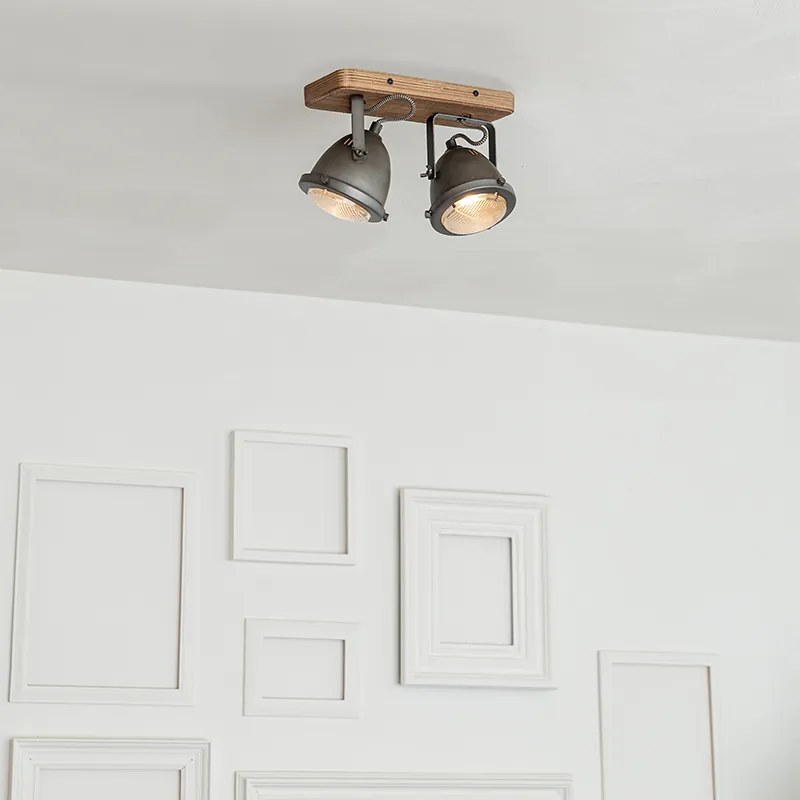 Projetores industriais em aço com fixação em madeira e inclináveis 2 luzes - Emado