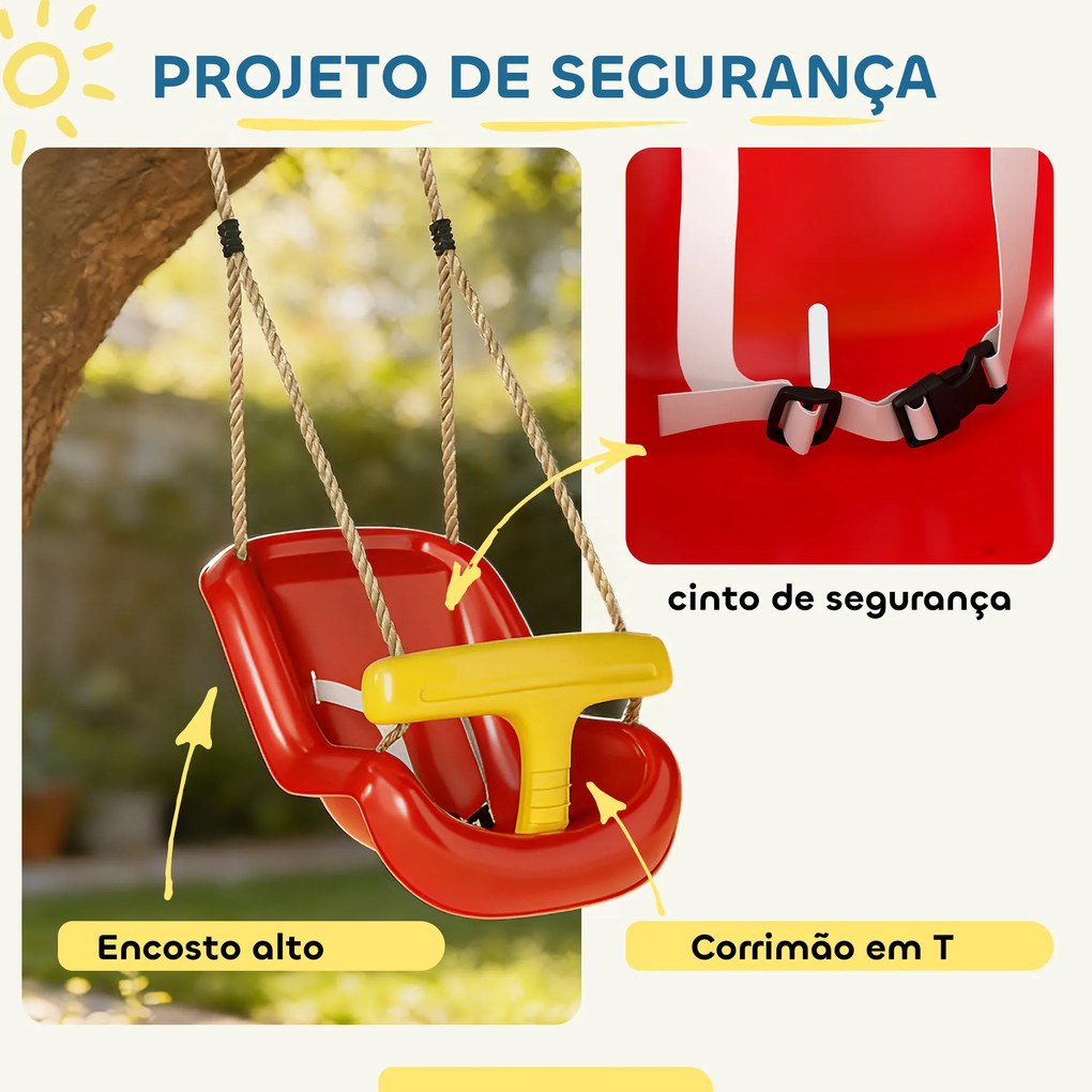 Baloiço para Crianças Interior e Exterior Baloiço de Jardim para Bebés e Crianças 9-36 Meses Corda Ajustável e Cinto de Segurança