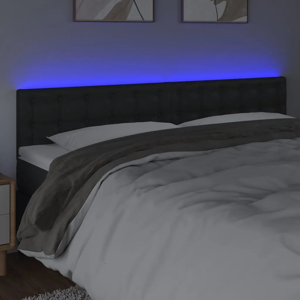 Cabeceira de cama c/ LED couro artificial 180x5x78/88 cm preto