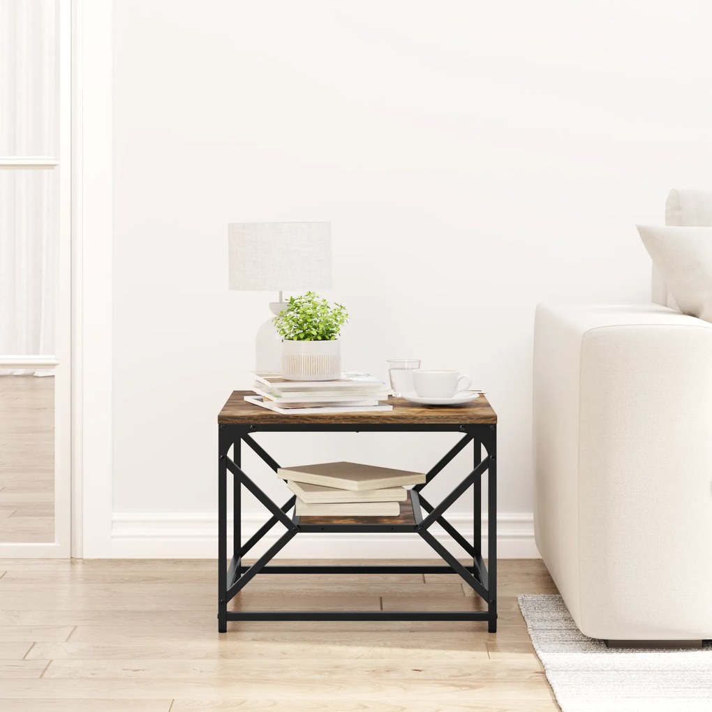 Mesa de Café vidaXL com Prateleira em Carvalho Fumado 51x50x40 cm Made