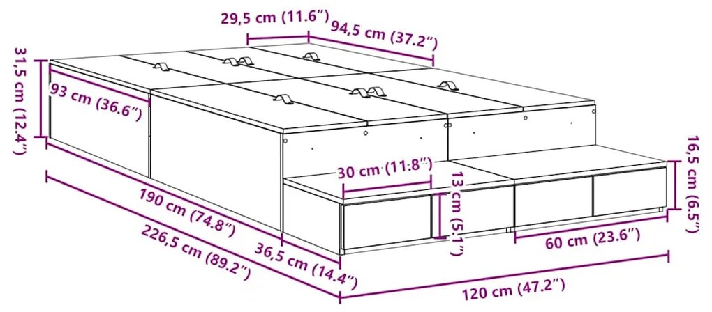 Cama de Armazenamento em Carvalho Sonoma 120x190 cm
