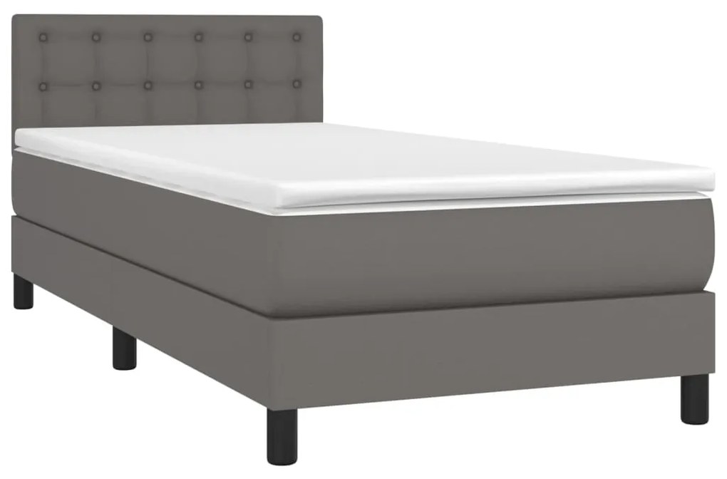 Cama box spring c/ colchão/LED 100x200cm couro artificial cinza